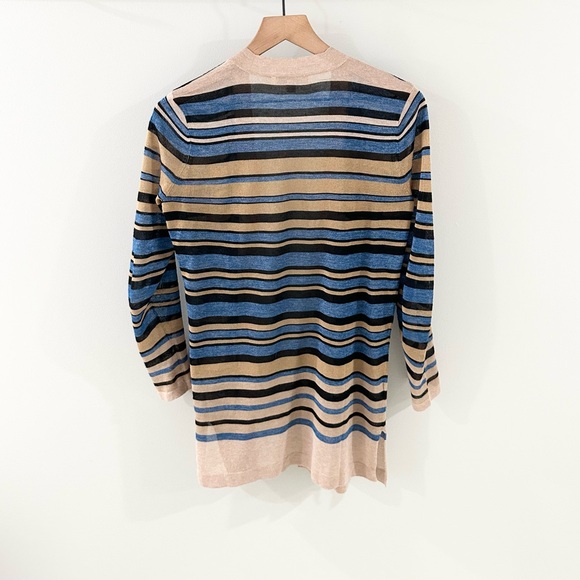 Loft Italian Yarn Open Front Cardigan Tan & Blue Stripe Size Small - Picture 5 of 5